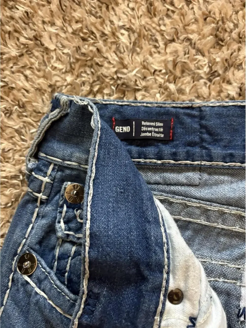 True Religion Geno Relaxed Slim Men's Size 36x33 Blue Jeans W Flap Super T